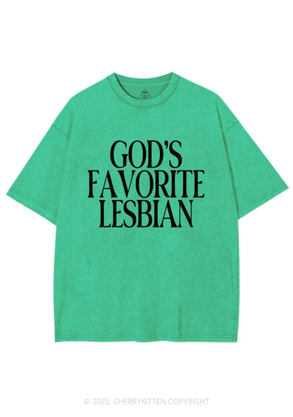 Gods Favorite Lesbian Pride Y2K Shirts Washed Tee Cherrykitten