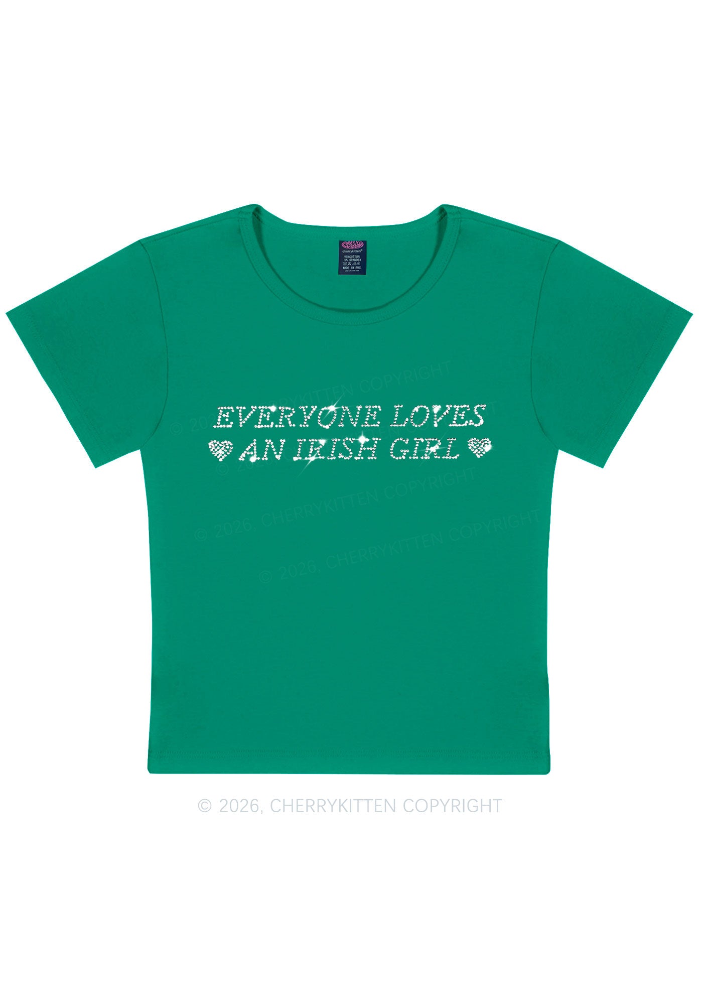 Rhinestone Everyone Loves Irish Girl St Patricks Y2K Baby Tee Cherrykitten