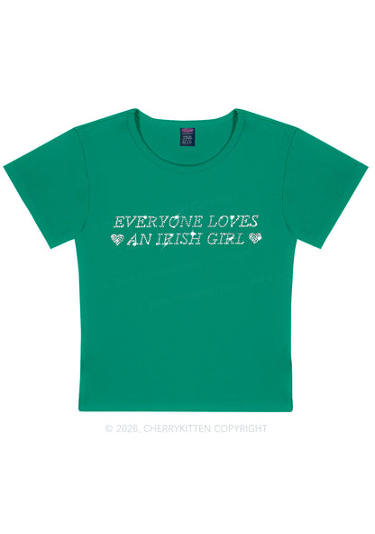 Rhinestone Everyone Loves Irish Girl St Patricks Y2K Baby Tee Cherrykitten