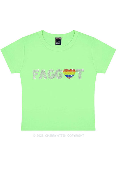 Rhinestone Rainbow Heart Faggot Pride Y2K Baby Tee Cherrykitten