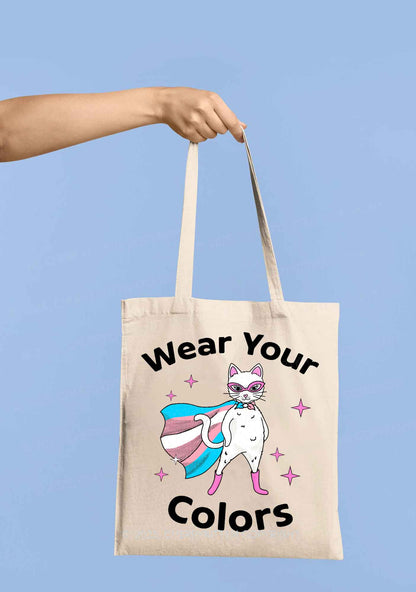 Transgender Flag Cat Pride Y2K Canvas Tote Bag Cherrykitten