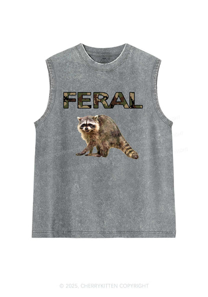 Feral Raccoon Y2K Washed Muscle Tank Cherrykitten