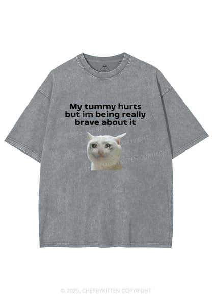 Cat Tummy Hurts Y2K Shirts Washed Tee Cherrykitten