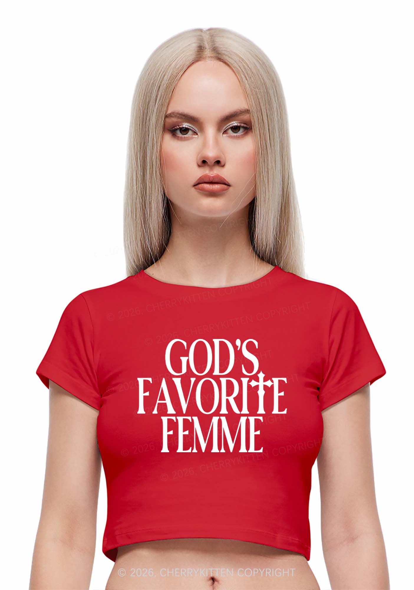 Gods Favorite Femme Pride Y2K Baby Tee Cherrykitten