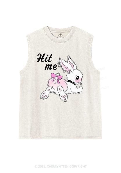 Hit Me White Bunny Y2K Washed Muscle Tank Cherrykitten