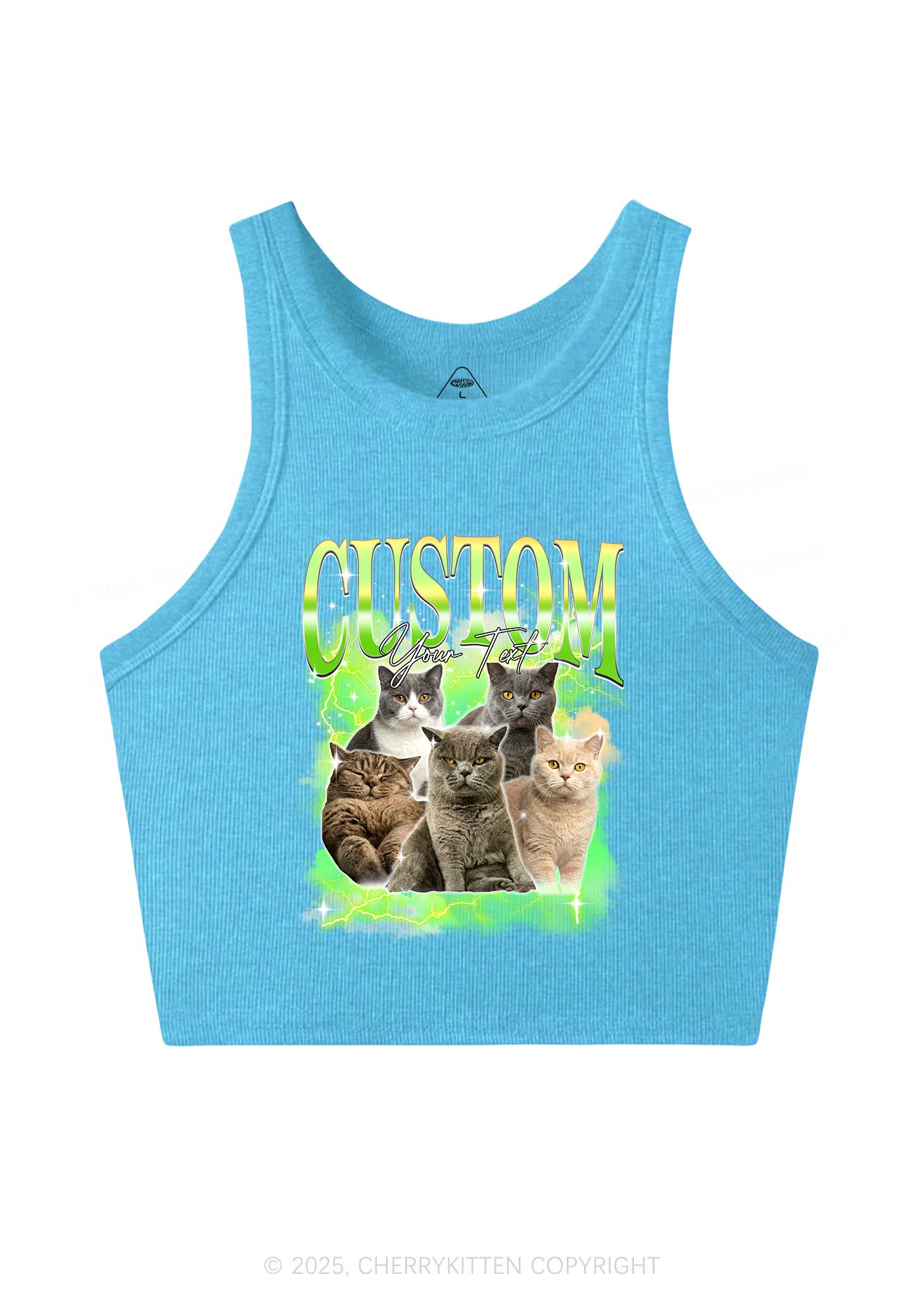 Custom Neon Lightning Cat Photo Y2K Crop Tank Top Cherrykitten