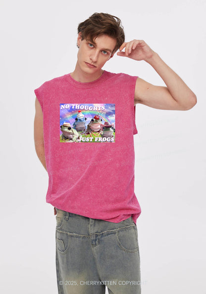 No Thoughts Just Frogs Y2K Washed Muscle Tank Cherrykitten