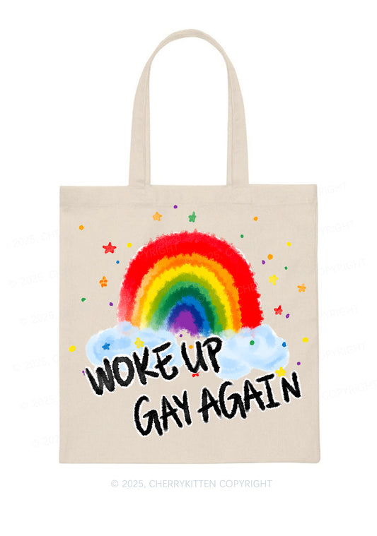 Woke Up Gay Again Y2K Canvas Tote Bag Cherrykitten
