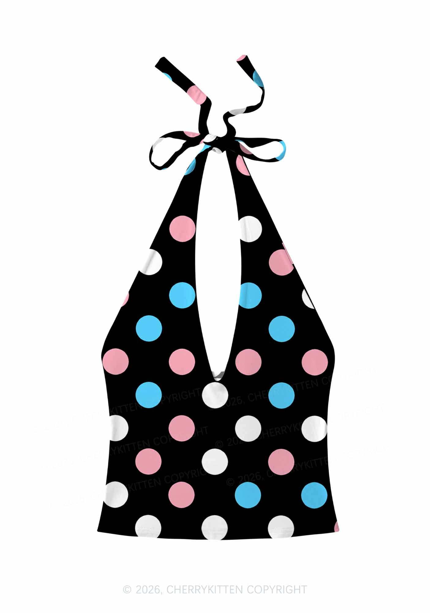 Trans Dots On Black Pride Y2K Print Halter Deep V Neck Cami Cherrykitten