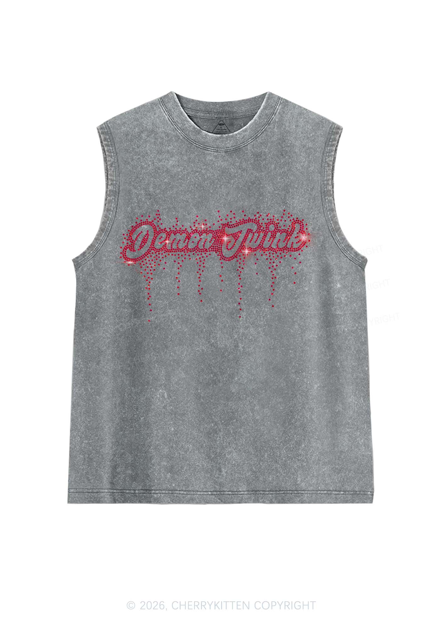 Rhinestone Demon Twink Pride Y2K Washed Muscle Tank Cherrykitten