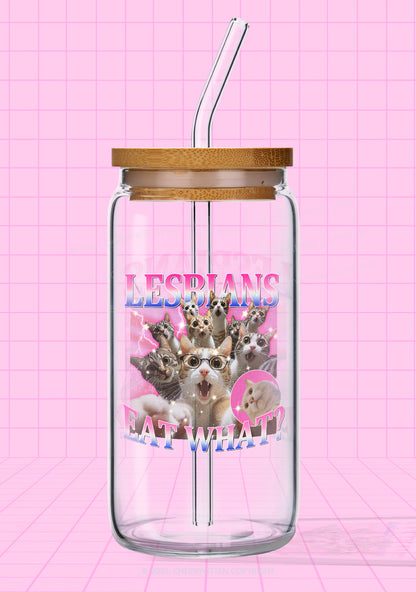 Lesbians Eat What Cat Pride Y2K Printed Glass Cup Cherrykitten