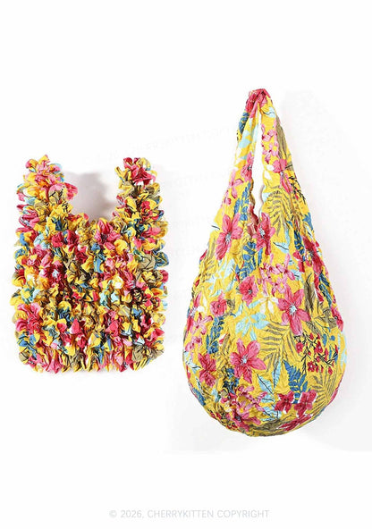 Floral Ruffle Stretchable Magic Handbag Y2K Tote Bags Cherrykitten