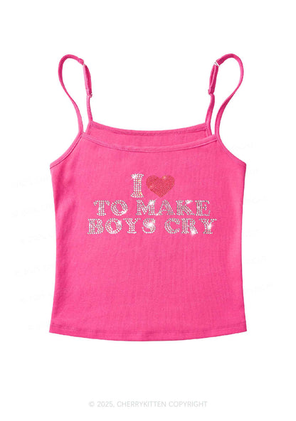 Rhinestone Love To Make Boys Cry Y2K Spaghetti Strap Cami Cherrykitten