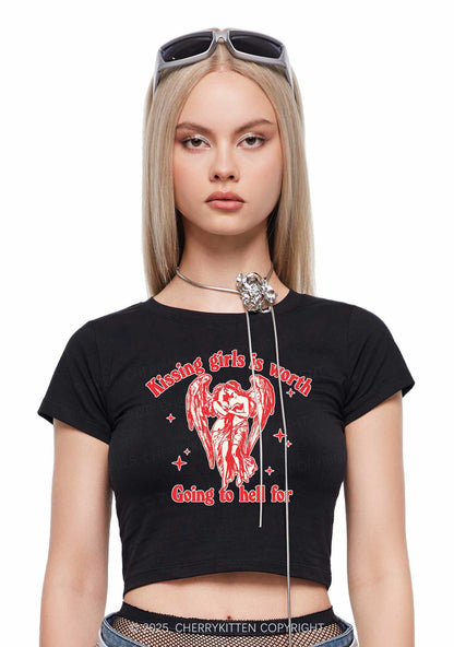 Kissing Girls To Hell Pride Y2K Baby Tee Cherrykitten