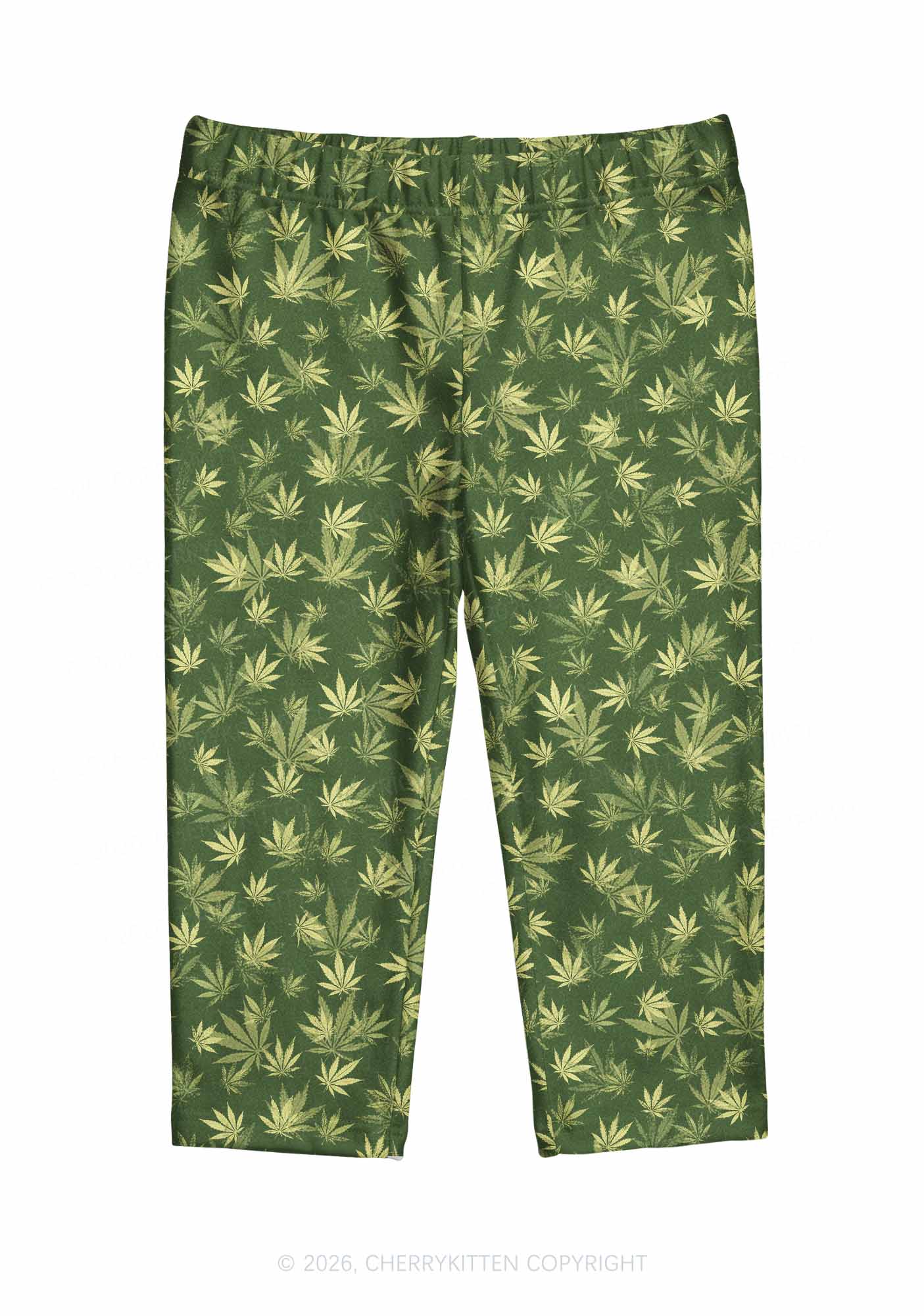 Green Wxxd Leaf Y2K Print Capri Pants Cherrykitten