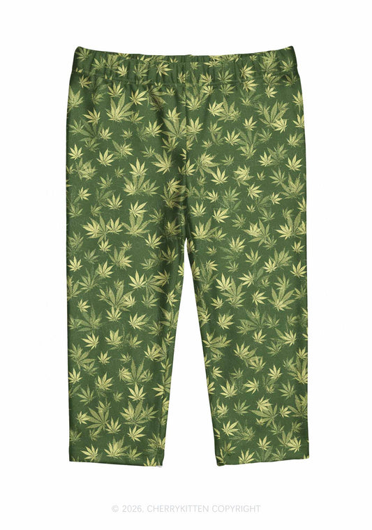 Green Wxxd Leaf Y2K Print Capri Pants Cherrykitten