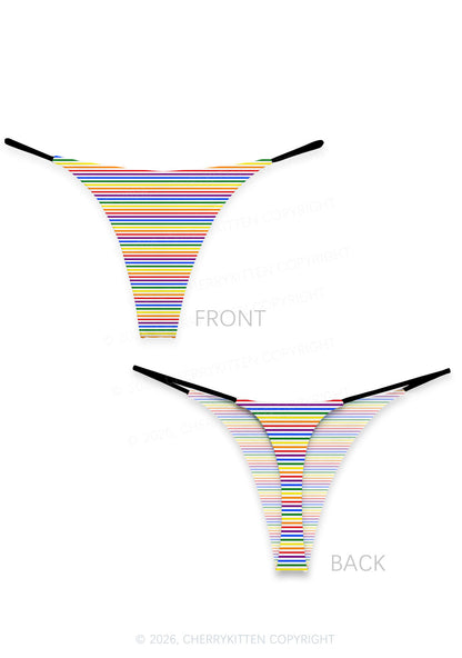 Rainbow Stripes Pride Y2K Print Bikini String Thong Cherrykitten
