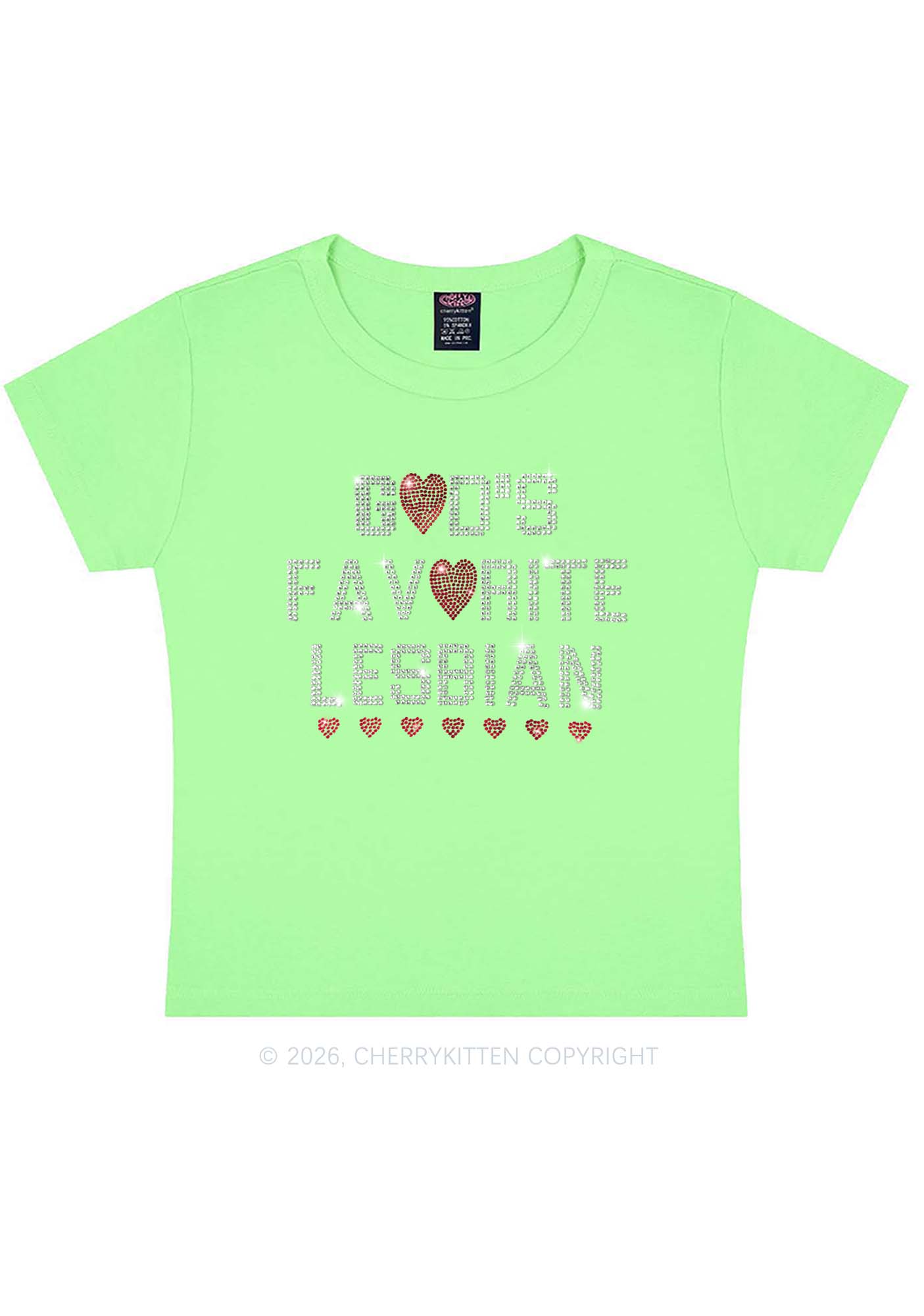 Rhinestone Gods Favorite Lesbian Pride Y2K Baby Tee Cherrykitten