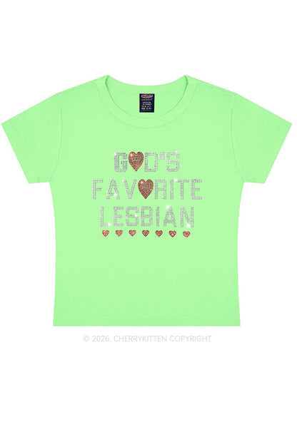 Rhinestone Gods Favorite Lesbian Pride Y2K Baby Tee Cherrykitten