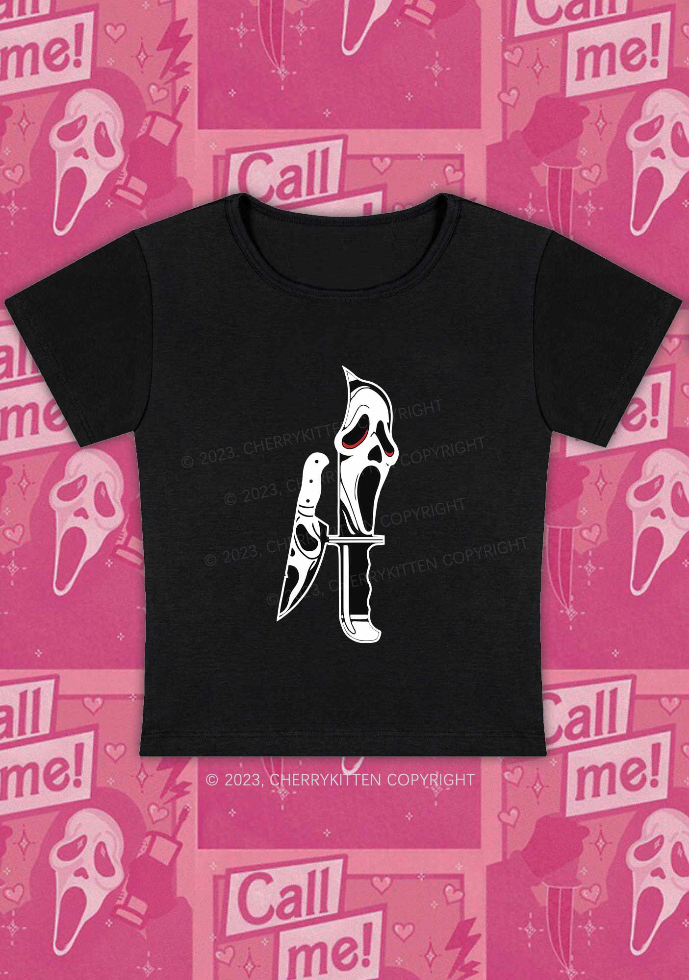 Halloween Skull Knife Y2K Baby Tee Cherrykitten