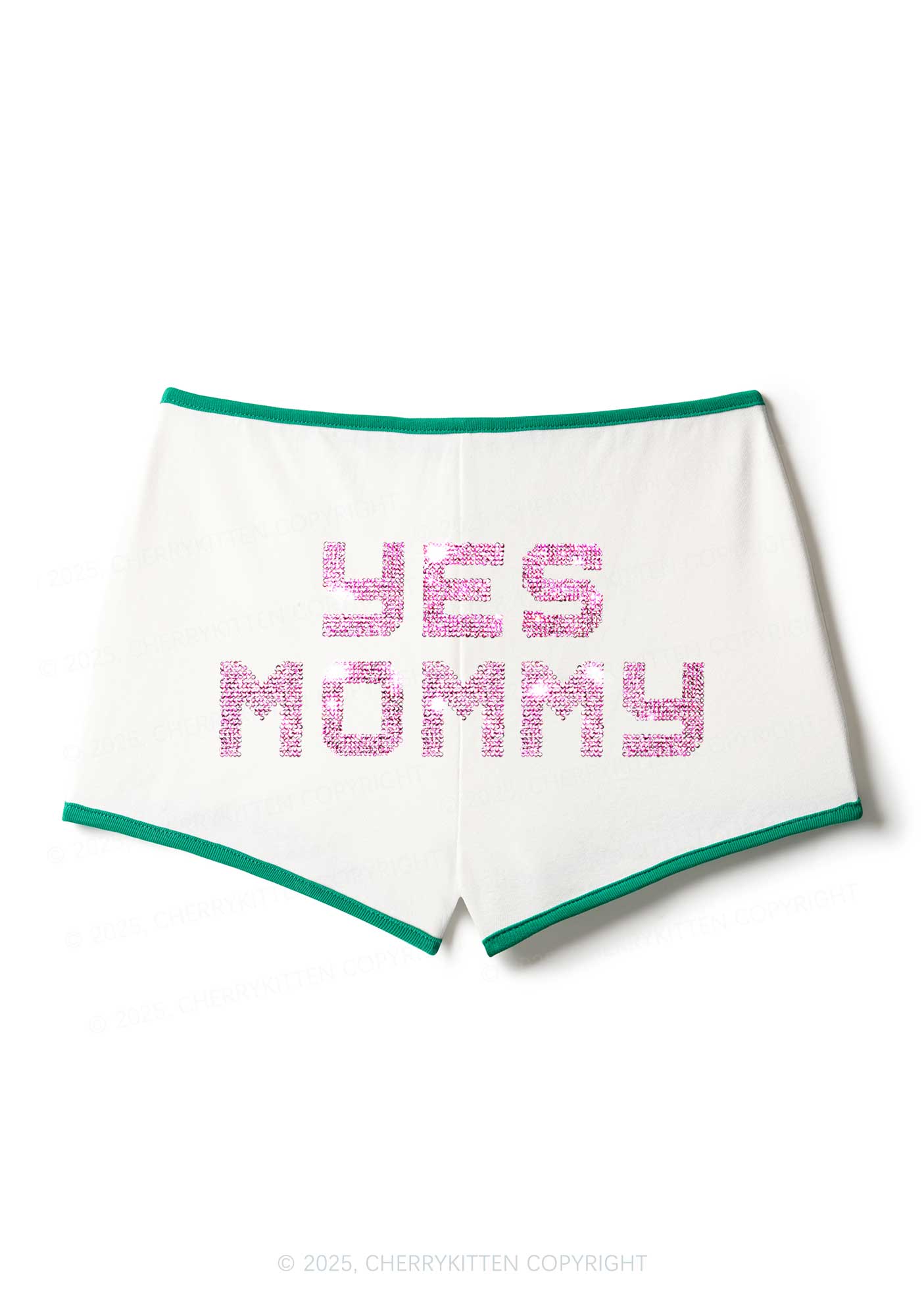 Rhinestone Yes Mommy Y2K Booty Shorts Cherrykitten