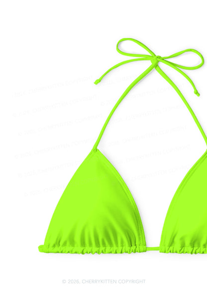 Fluorescent Green Plain Y2K Print Bikini Set Cherrykitten