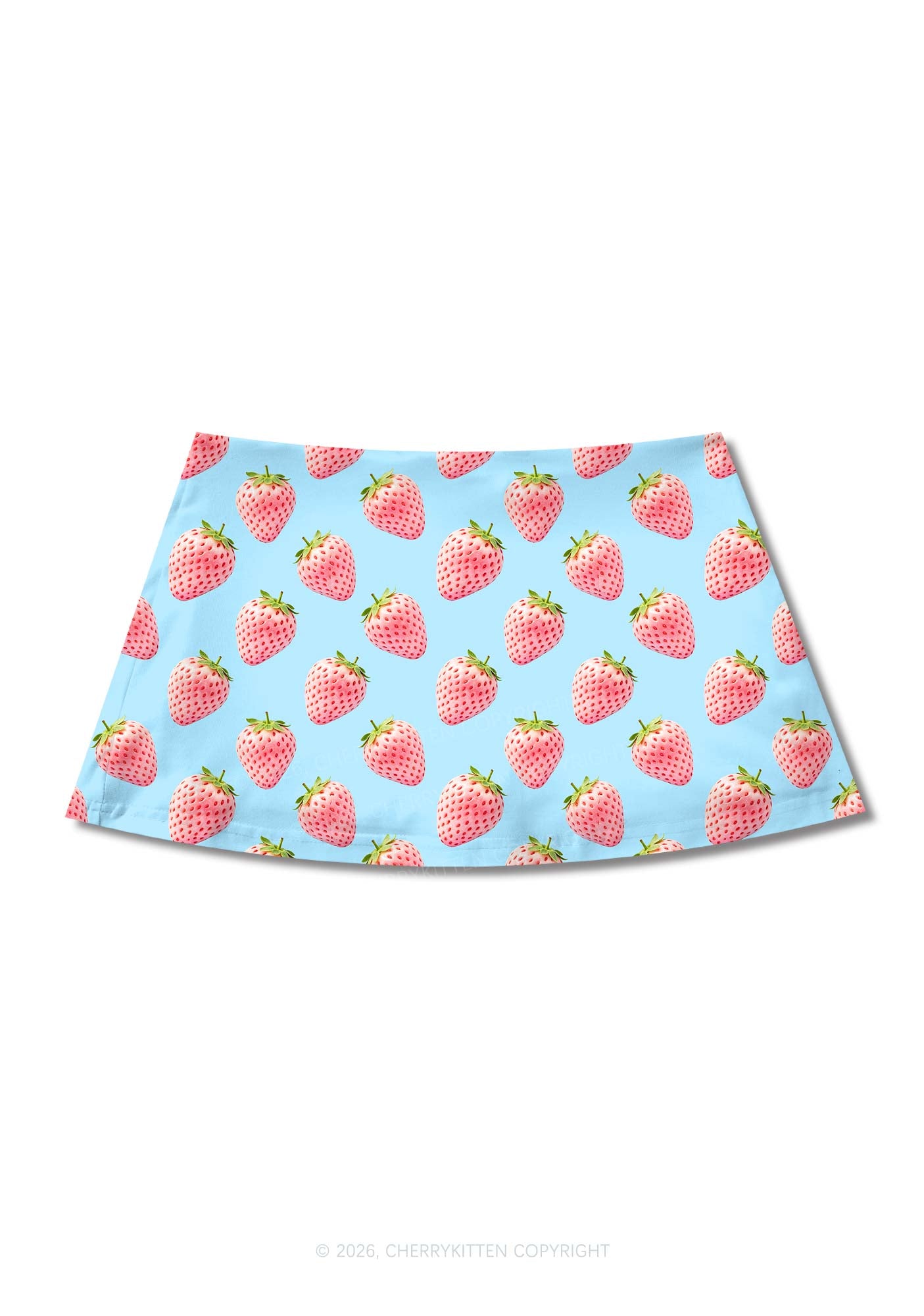 Pastel Pink Strawberry Y2K Print Mini Skirt Cherrykitten