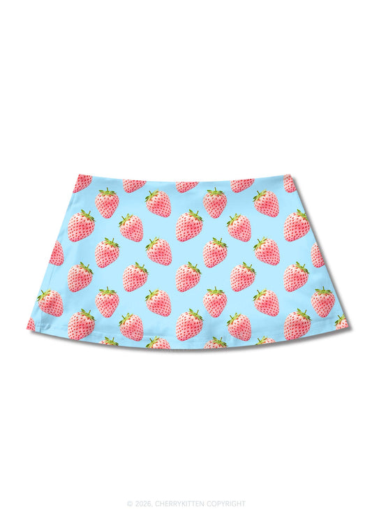 Pastel Pink Strawberry Y2K Print Mini Skirt Cherrykitten