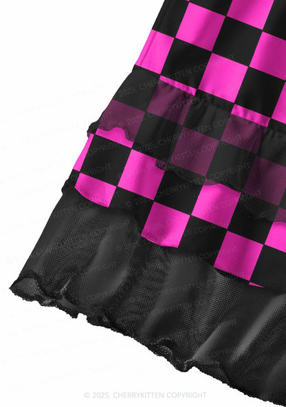 Black And Pink Check Valentine's Day Y2K Print Mini Layered Skirt Cherrykitten