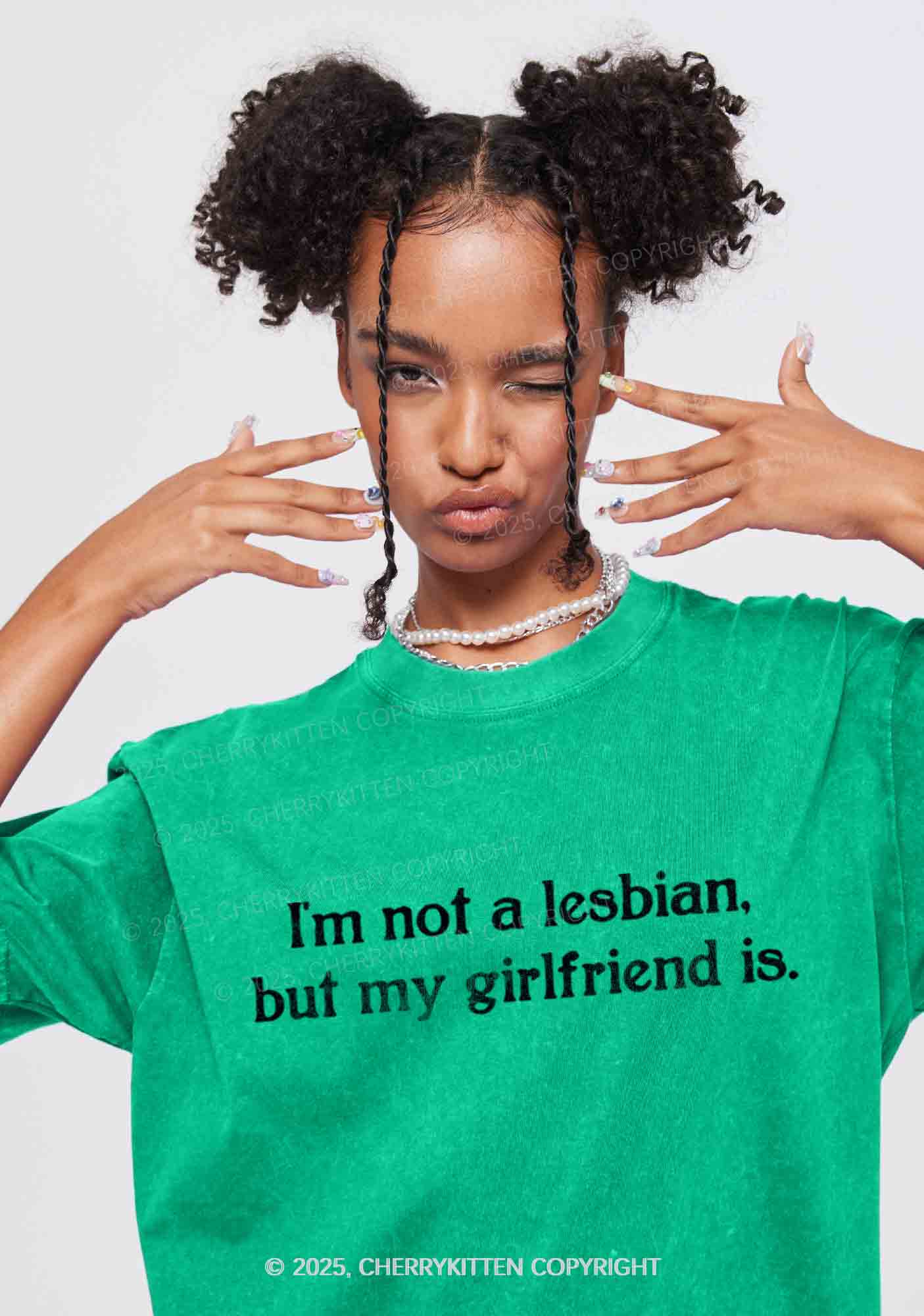 My GF Is Lesbian Y2K Valentine's Day Washed Tee Cherrykitten