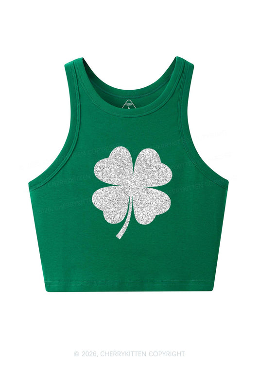 Glitter Four Leaf Clover St Patricks Y2K Crop Tank Top Cherrykitten