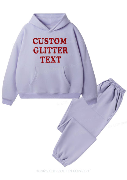 Custom Text Glitter Y2K Fleece Hoodie Set Cherrykitten