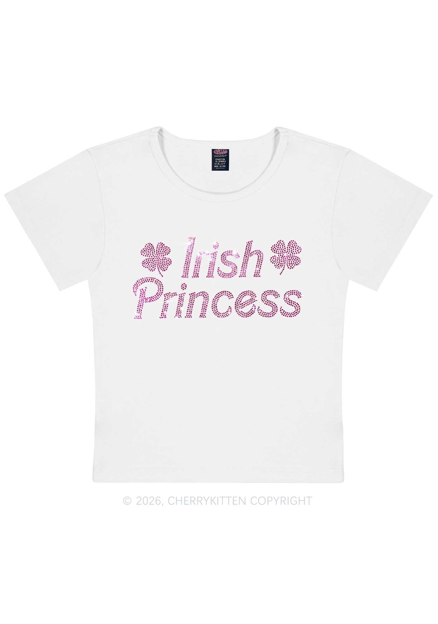 Rhinestone Irish Princess St Patricks Y2K Baby Tee Cherrykitten