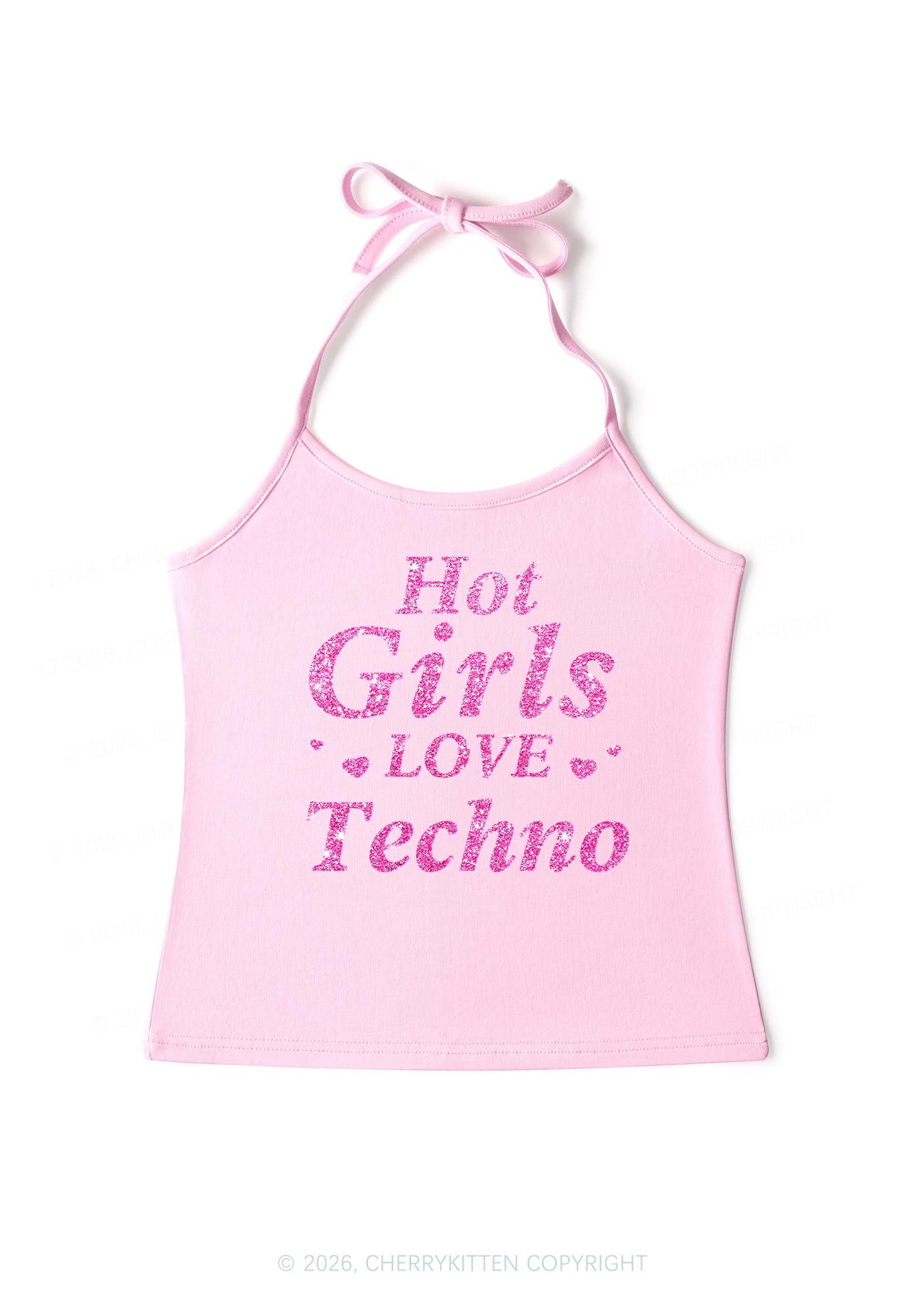 Glitter Hot Girls Love Techno Y2K Halter Neck Cami Cherrykitten