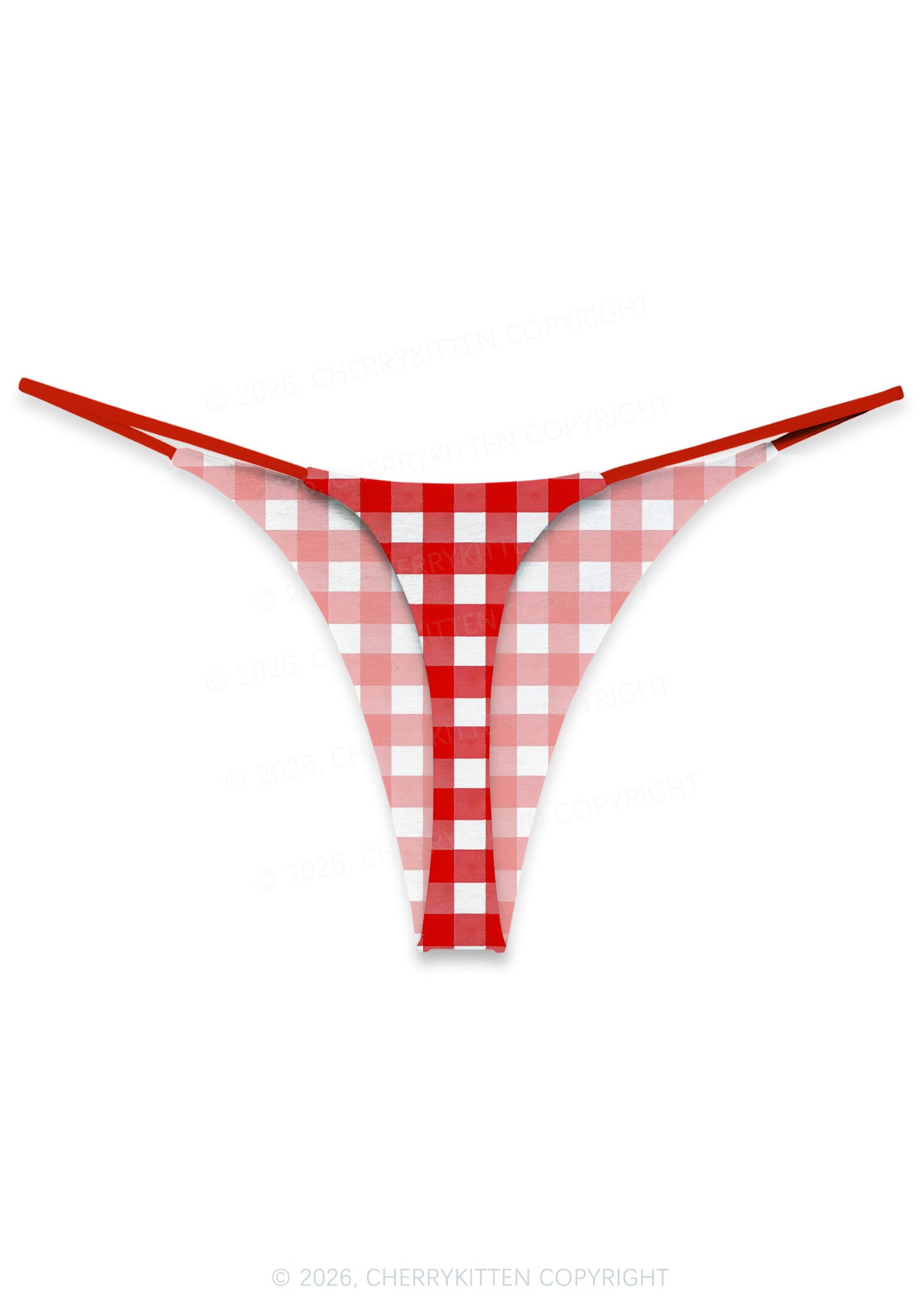 Red White Plaid Y2K Print Bikini String Thong Cherrykitten