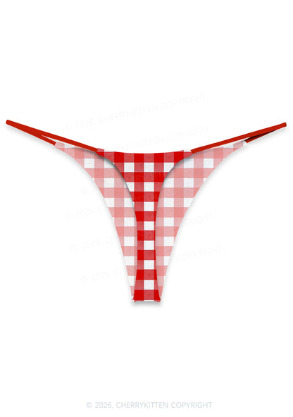 Red White Plaid Y2K Print Bikini String Thong Cherrykitten