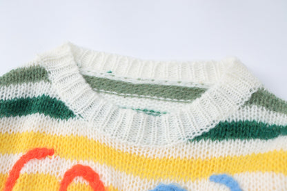 Rainbow Contrast Striped Sweater Top Cherrykitten