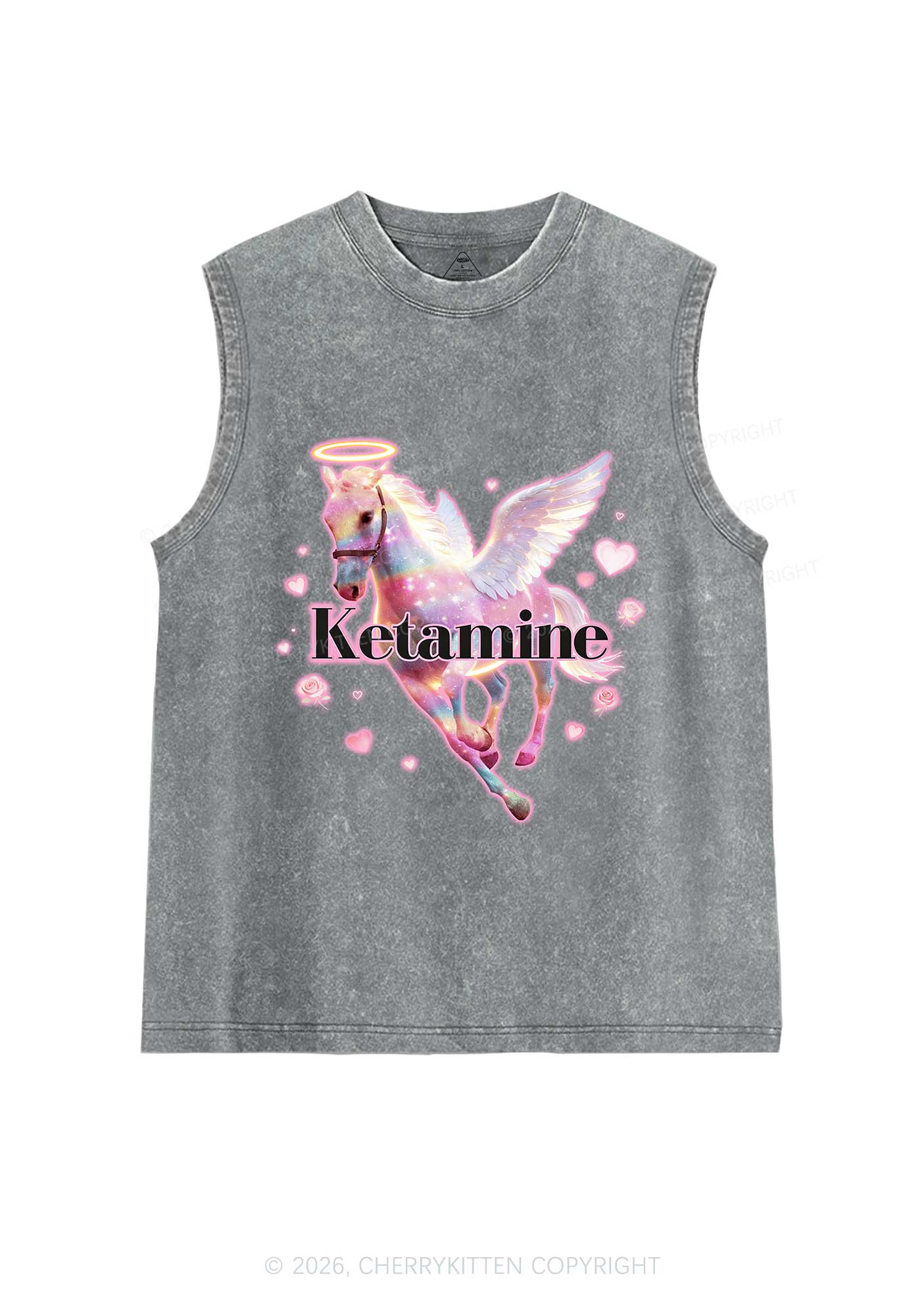 Angel K Horse Valentine's Day Y2K Washed Muscle Tank Cherrykitten