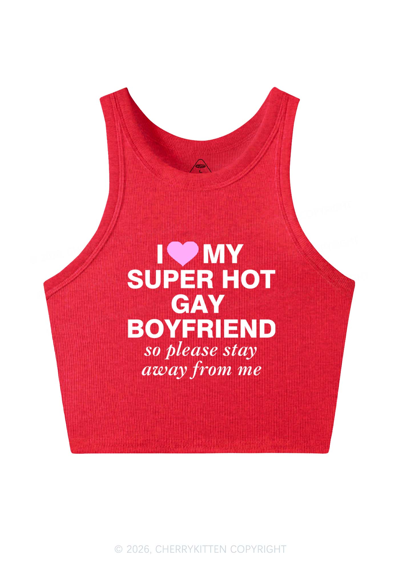 I Love My Super Hot Gay BF Pride Y2K Crop Tank Top Cherrykitten