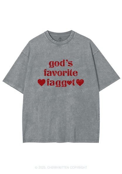 Glitter Gods Favorite Faggot Pride Y2K Shirts Washed Tee Cherrykitten