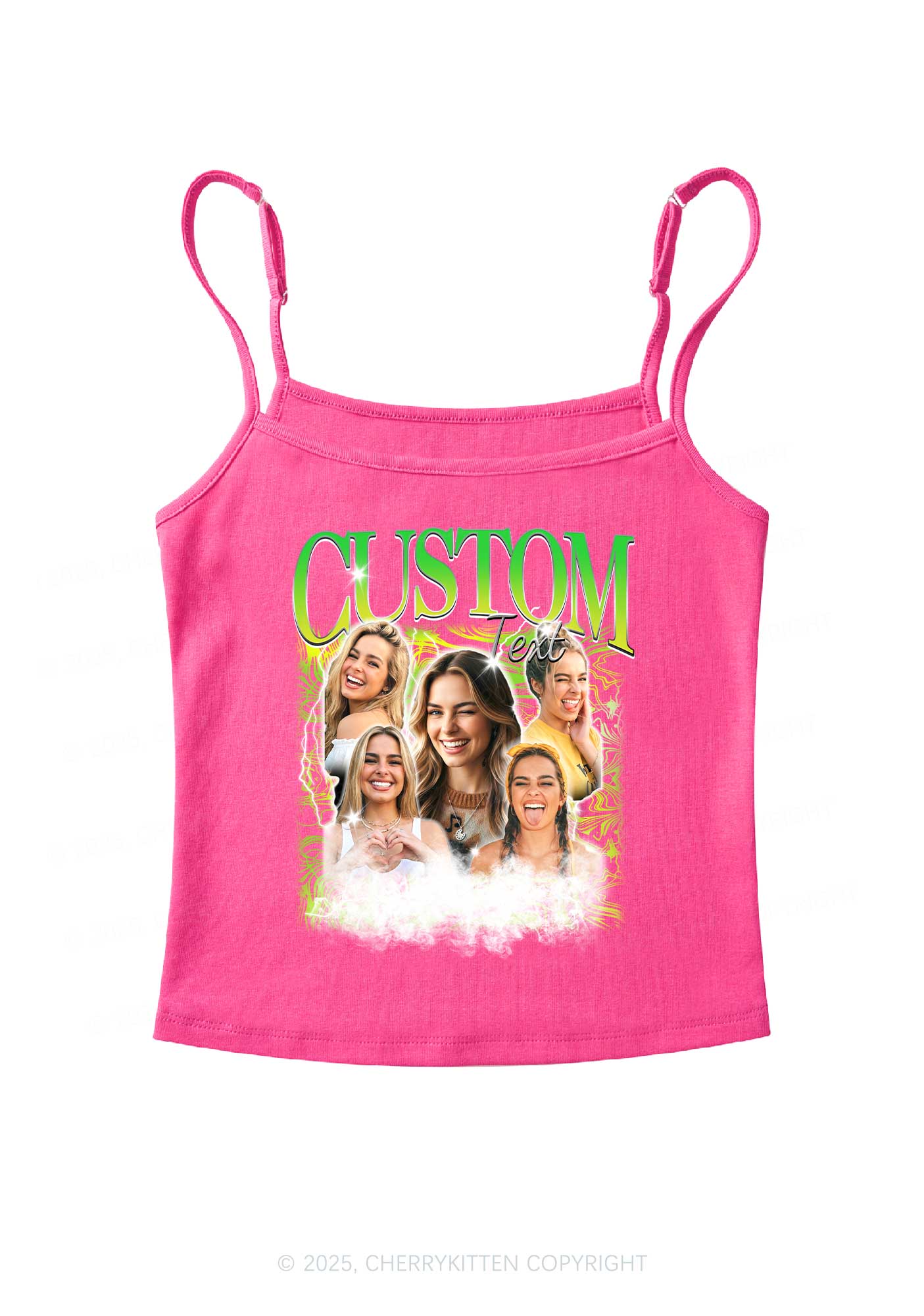 Custom Portrait Glitter Text Y2K Spaghetti Strap Cami Cherrykitten