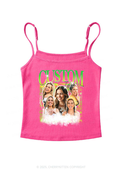 Custom Portrait Glitter Text Y2K Spaghetti Strap Cami Cherrykitten