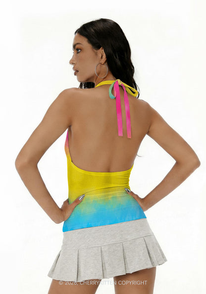Pansexual Tie Dye Pride Y2K Print Halter Deep V Neck Cami Cherrykitten