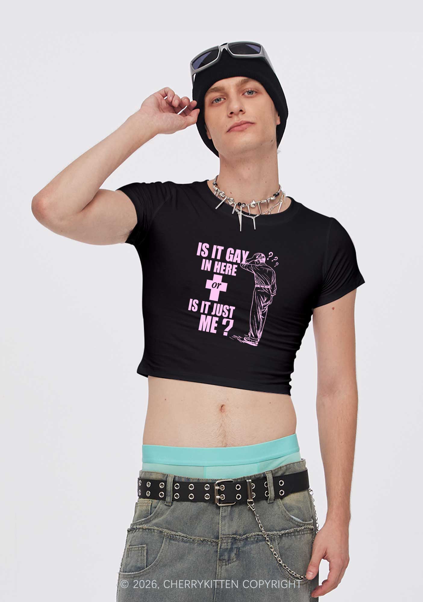 Is It Gay In Here Pride Y2K Baby Tee Cherrykitten