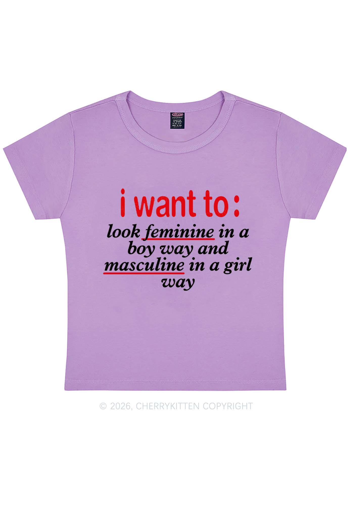 I Want To Feminine Masculine Pride Y2K Baby Tee Cherrykitten