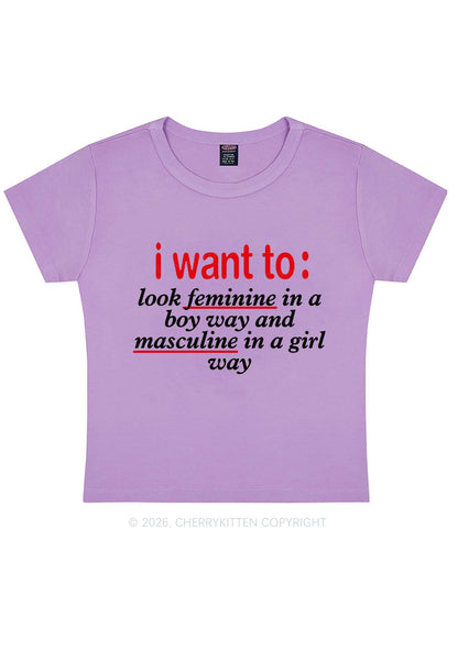 I Want To Feminine Masculine Pride Y2K Baby Tee Cherrykitten
