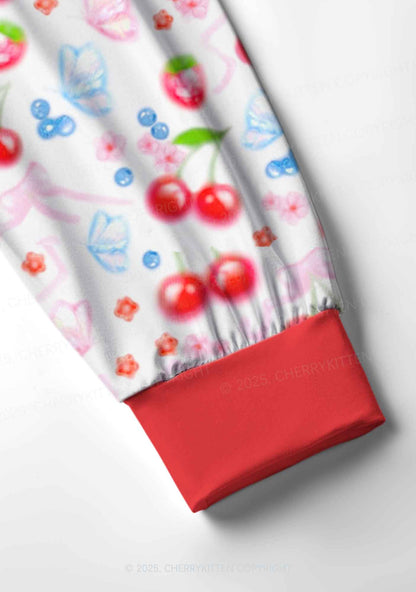 White Cherry Pie Valentine's Day Y2K Print Long Sleeve Pajama Set Cherrykitten