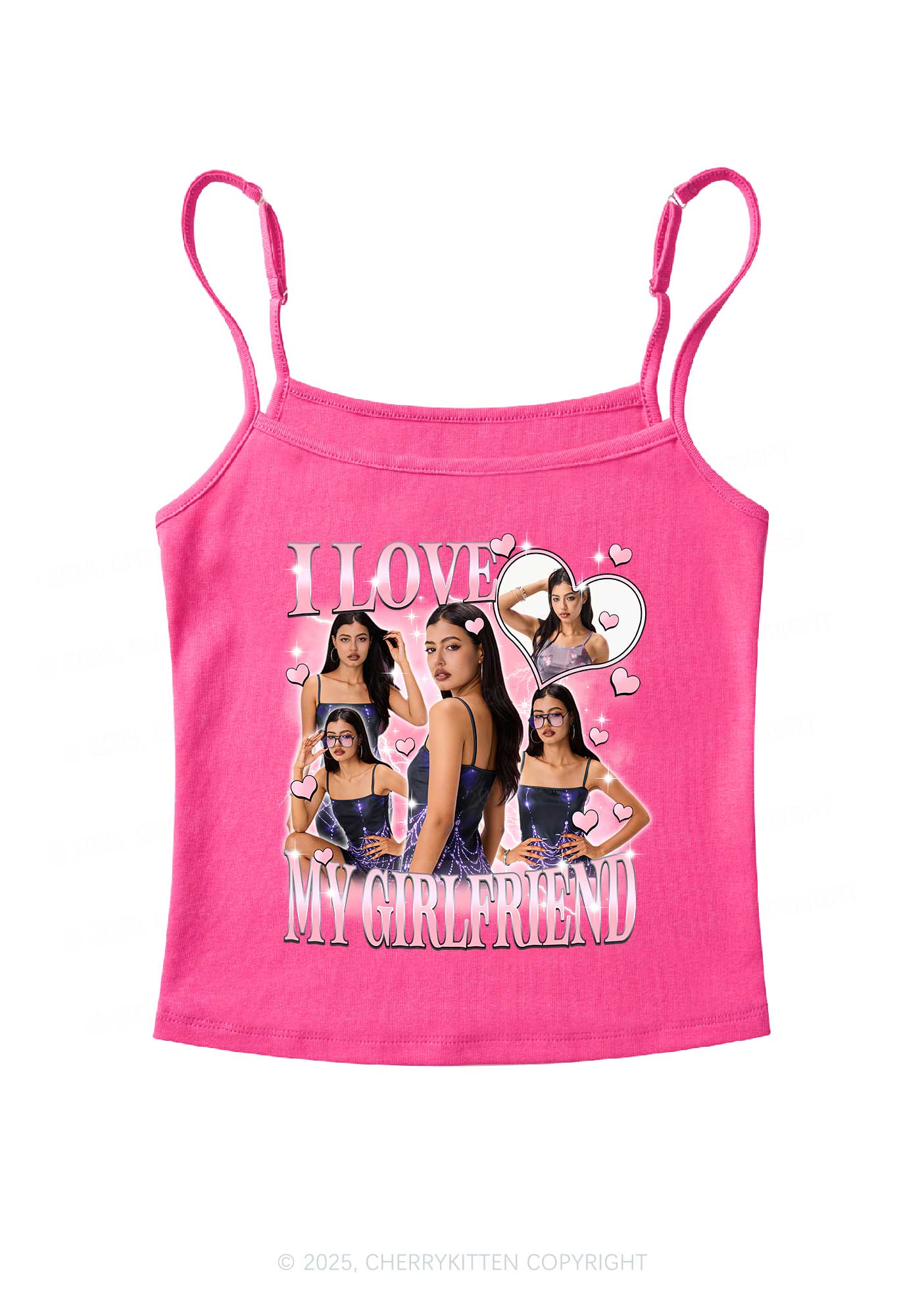 Custom Sparkly Heart I Love BF GF Y2K Spaghetti Strap Cami Cherrykitten