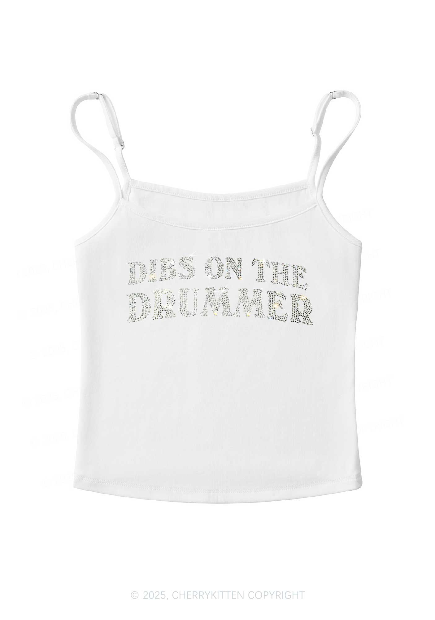 Rhinestone Dibs On The Drummer Y2K Spaghetti Strap Cami Cherrykitten