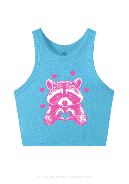 Pink Raccoon Heart Valentine's Day Y2K Crop Tank Top Cherrykitten